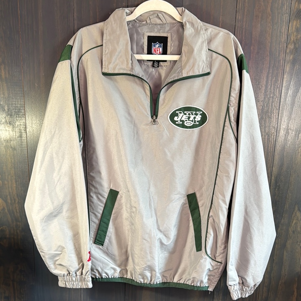 NFL NY Jets Gray Green Windbreaker Jacket Pullover Men's S